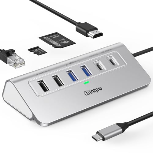 10-in-1 USB C Hub, P9R Powered USB Hub with 4K HDMI, 3 USB 3.0 5Gbps, PD 100W, 1Gbps Ethernet, SD/TF, Aluminum USB Hub for Laptop, MacBook Pro/Air, iPad Pro, iPhone 17, Dell, HP - color: Silver White, size: 1.64ft
