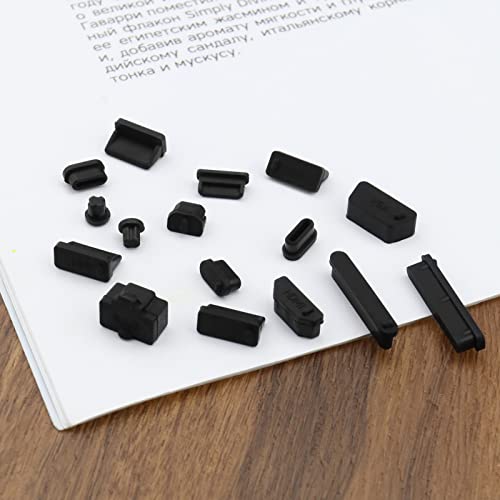 ECSiNG 48Pcs USB Port Plug Covers Set Silicone USB Anti Dust Cap Protector Charging Port Cover Kit Electronic Accessories for Phones Laptops Computer Black