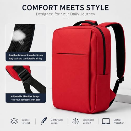 Laptop Backpack for Women & Men, 15.6" Laptop and Tablet Bag with Computer Compartment – Lightweight, Durable Travel & Work Backpacks, Red - color: Backpack 01 Red