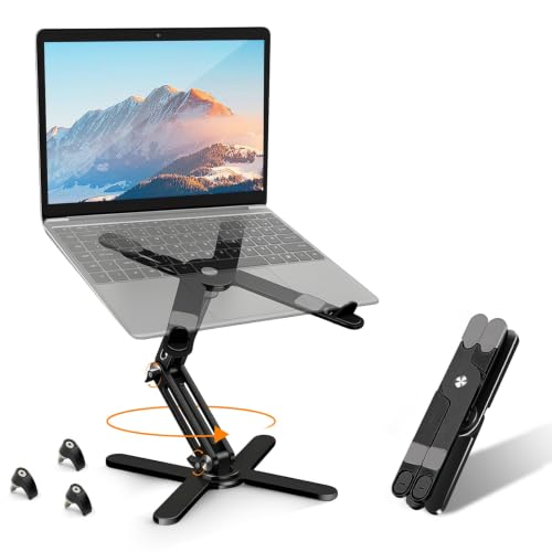 Moallia N86 360 Rotating Laptop Stand, Adjustable Height & Angle, Ergonomic Metal Riser for Desk Collaborative Work, Fully Foldable for Easy Storage, Fits All MacBook & Laptops up to 16 inches, Black - color: Black