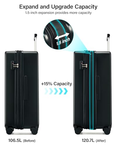 Hanke Expandable Luggage Sets 3 Piece, 20/24/28 Inch Hard Shell Suitcase | PC Hard Shell, 8 Spinner Wheels, TSA Lock, Side Hook, Wet Pocket, Nestable Storage, Family & Couple Travel - color: Jet Black, size: 20+24+28 Inch EXT