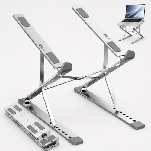 Adjustable Foldable Portable Laptop Stand for Desk Silver | Computer stand ;Portable notebook riser; foldable computer holder for 10–15 inch devices. - color: Silver