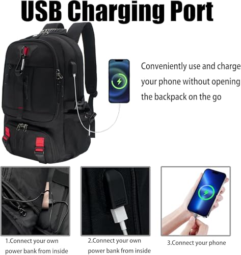 Travel laptop backpack, Extra Large 65L Traveling College Backpack,Large Capacity Backpack for Men Women,Fits 17 Inch Computer, USB Charging Port, Black - color: 65l Black With Shoes Storage Bag