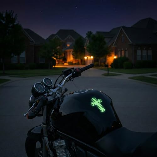 2 Pieces Fluorescent Neon Green Cross & Buddha, Skull Car Decal, Safety Religious Spiritual Stickers for SUV, Windows, Motorcycles, Skateboard Christian Night Visibility Hide Scratches (Cross A) - color: Cross a