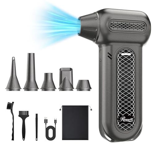 Rosewill Electric Air Duster - 130,000 RPM Super Power Cordless Compressed with Turbo Mode, 4-Gear Adjustable Mini Blower with Fast Charging, Inflation and Suction, Dust Blower for Computer, Keyboard - color: Matte Black