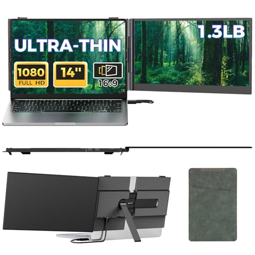 Laptop Screen Extender, 14" FHD 1080P IPS Portable Monitor for Laptop | Ultra-Thin 0.17" & 1.3lbs Lightweight, Plug & Play Dual Screen, For 13-17.3" Laptops, Compatible with Wins/Mac/Android/Switch - color: Black