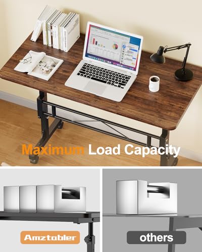 Amztabler Small Standing Desk Adjustable Height, Mobile Stand Up Desk with Wheels, 32 Inch Portable Rolling Desks Conference Room Tables for Walking Pad Treadmill Wood Rustic - color: Wood Rustic