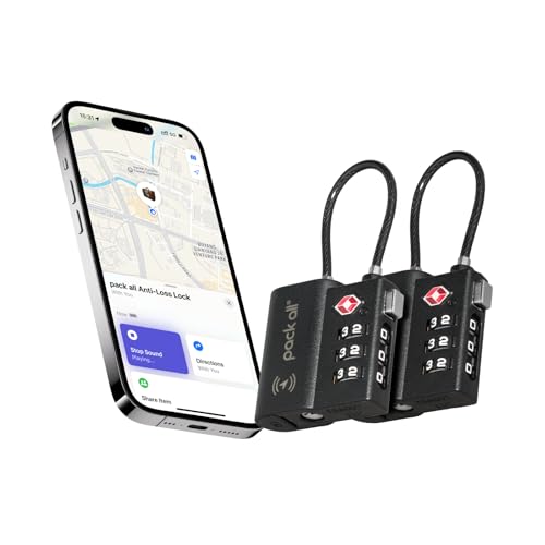 pack all Anti-Lost Tracking Luggage Lock, Smart TSA-Approved Cable Lock | Compatible Only with iOS, USB-C Rechargeable, Resettable 3-Digit Code, Clear Number Dials, Flexible Cable, 2 Pack - style: 2-Pack