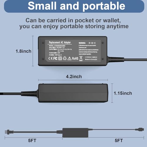 65W USB C Laptop Charger Replacement for Dell Laptop/Computer/Chromebook | and All 65 Watt/45W USB Type C Power Adapter