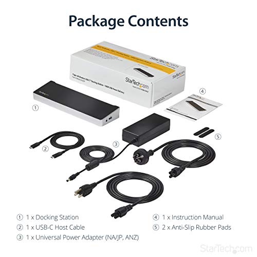 StarTech USB-C Triple 4K DisplayLink Dock, HDMI DP, Mac & Win, 100W, TAA | Universal, 5Gbps hub, Gigabit Ethernet, audio, K-slot, for Windows, macOS, Ubuntu and ChromeOS, 3.3ft (1m) host cable - size: 1.3" x 3.2" x 10.6" x 10.6", style: 100W Power Deliver