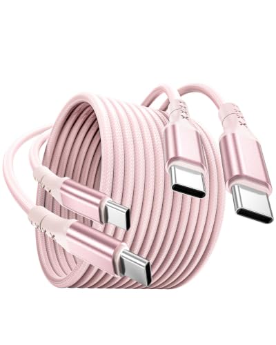 USB C Cable 15FT 2-Pack,Pink USBC 60W Fast Charging for MacBook Neo | Extra-Long , 60W PD Fast Charging, 480Mbps Sync, Braided, for MacBook Neo-Blush Pink, for iPhone 17/16/15,HP Book Pro14 - size: 15FT