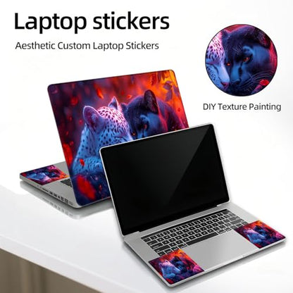 Universal Laptop Skin Sticker Decal, 12"-15.6" Aesthetic Vinyl Wrap, Leopard Panther Couple Waterproof Notebook Cover Art Protector for MacBook HP Dell Lenovo, Fits 13" 14" 15" 15.6" - color: Leopard Panther Couple