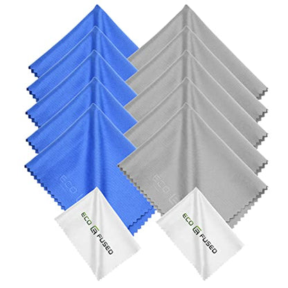Eco-Fused Microfiber Cleaning Cloths - 10 Colorful Cloths and 2 White Cloths - Ideal for Cleaning Glasses, Spectacles, Camera Lenses, iPad, Tablets, Phones, LCD Screens (Blue/Grey) - color: Blue/Grey (12 Pack)