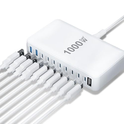 USB C Charger 1000W USB C Charger Block,Upgraded GaN IV 10-Port Charging Station Hub,Travel Essentials 140W Fast Charging Laptop Adapter for MacBook Pro/Air,DELL,Steam Deck,iPhone 17/16,Galaxy S25/24 - color: White