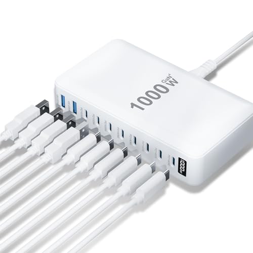 USB C Charger 1000W USB C Charger Block,Upgraded GaN IV 10-Port Charging Station Hub,Travel Essentials 140W Fast Charging Laptop Adapter for MacBook Pro/Air,DELL,Steam Deck,iPhone 17/16,Galaxy S25/24 - color: White