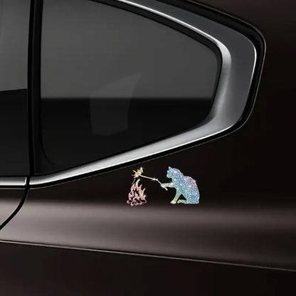 2pcs Funny Cat Roast Mouse Sparkling Sunflower Self-Adhesive PVC Rainbow Glittery Decal Sticker for Cars, Laptops, Trucks, Motorcycles Wall Window Luggage Scratch Cover Door Decor Sticker
