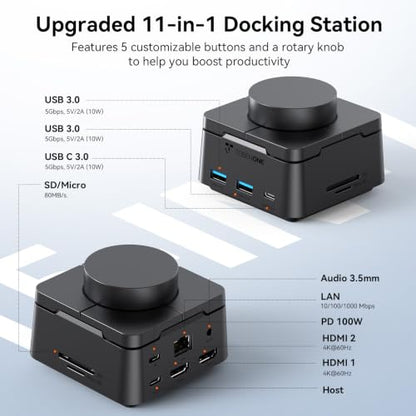 TobenONE Laptop Docking Station Dual Monitor,DIY Programmable Shortcuts | USB C Docking Station with Volume Knob,2×4K HDMI,5 USB,100W PD,Ethernet,SD/TF, Audio,for Multi-Screen Users at Home & Office