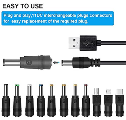 12V Car Charger(Max 10A) + 5V DC Power Cable,with 11 Connectors for DVD Player,Camera,GPS,Bluetooth Speakers,Shaver Fans