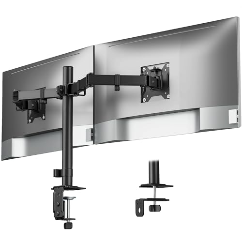 monTEK Heavy-Duty Dual Monitor Stand for 17-32", 22 lbs Each | Adjustable dual monitor mount, full-motion arms, clamp/grommet bases, cable management and VESA 75/100 - size: Dual Monitor