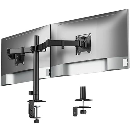monTEK Heavy-Duty Dual Monitor Stand for 17-32", 22 lbs Each | Adjustable dual monitor mount, full-motion arms, clamp/grommet bases, cable management and VESA 75/100 - size: Dual Monitor
