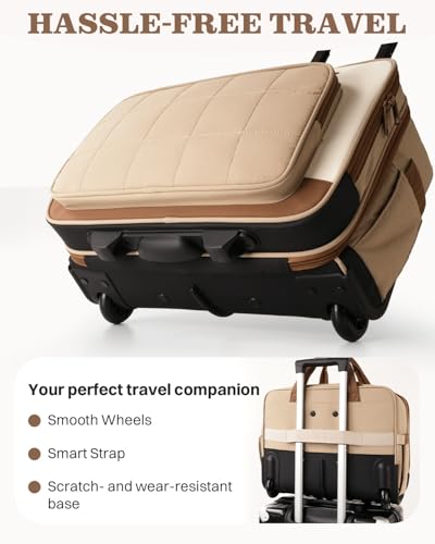 AUROTIER Rolling Puffer Laptop Bag, Rolling Briefcase for Women, Wheeled 16 Inch Computer Bag, Water Resistant Stylish Overnight Underseat Carry On Luggage with Wheels for Work Travel Business, Khaki - color: Khaki