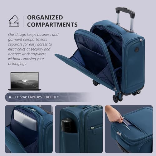 Verage Underseat Carry On Luggage with Wheels, 14.5-Inch Spinner Small Suitcase, Softside Lightweight Travel Bag for Men and Women, Airplane Carry On Bag, Nautical Blue - color: Retro blue, size: Basic Underseat