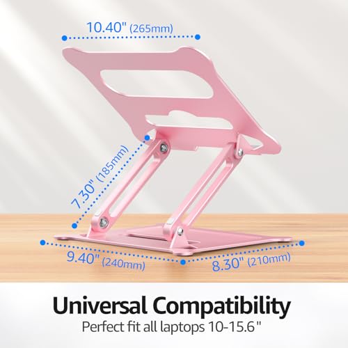 Adjustable Laptop Stand for Desk, 10-15.6“ Laptop Riser, Pink | Sturdy Aluminum Foldable Stand, Heat-Dissipation Design, Ergonomic Holder Fits MacBook/Dell/HP/Lenovo for Home/Office. - color: C-Pink