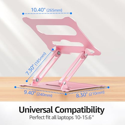 Adjustable Laptop Stand for Desk, 10-15.6“ Laptop Riser, Pink | Sturdy Aluminum Foldable Stand, Heat-Dissipation Design, Ergonomic Holder Fits MacBook/Dell/HP/Lenovo for Home/Office. - color: C-Pink