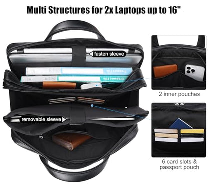 Masa Kawa Leather 15.6" & 17" Laptop Briefcase Men Business Messenger Bag | Full Grain Cowhide Business Travel Office Work Crossbody Shoulder Professional Attache Case for 2 Computers - color: Black-fits 15.6" Laptop
