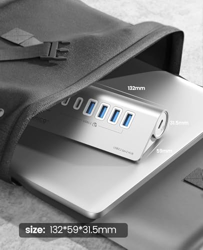 ORICO 7-Port USB 3.2 Gen2 Hub, Powered USB 3.2 Hub with 4 USB-A, 2 USB-C, PD 60W, 72W Power Adapter, 10Gbps Aluminium USB-Splitter with 3.28Ft USB-C to USB-C Cable for iMac, MacBooks, Mac mini - size: 100cm, style: M3U4C3