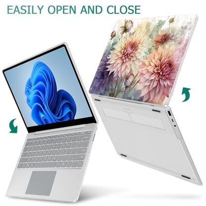 Mektron 2023 Microsoft Surface Laptop GO 3 Case 12.4" Compatible with Go 2/1 Laptop Cover 2022-2020 Releases Model 1943/2013 Plastic Hard Shell Case with Screen Protector, Watercolor Dahlias - color: Watercolor Dahlias