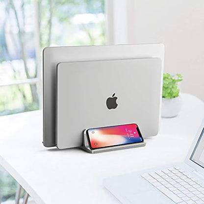 Vertical Laptop Stand [2021 ver.],ULBRE Double Adjustable 4 Slot Desktop MacBook Stand Holder Dock Compatible with All MacBook Chromebook Surface Dell iPad Pro Up to 17.5 Inches (Gray)