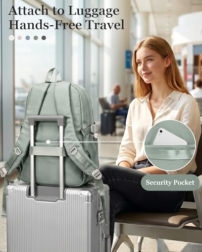 suwasp College Backpack for Women, Waterproof Laptop Backpack Fits 15.6 Inch Laptop, School Bookbag with Water Bottle Pocket, Anti Theft Work Backpack for College, Travel, Commuter, - color: Sage Green