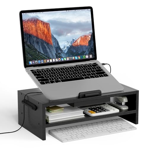 AFOOYO Adjustable Wood Laptop Stand, Ergonomic Height Angles Computer Holder Riser for Desk Compatible with Air, Pro, Dell, HP, Lenovo More 10-17.3" Laptops, Black - color: Black, size: Simple Design