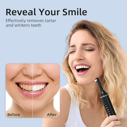 [Type-C Fast Charging] LED Teeth Whitening Polisher,Home Dental Care Kit with 6 Brush Heads & 5 Adjustable Speeds, Portable Electric Tooth Cleaner (Black)