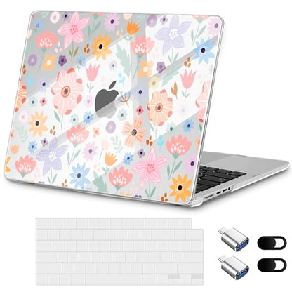 for New MacBook Pro 14 inch Case 2026 2025 M5 2024 M4 2023 Release– Aesthetic Cute Design Ultra Thin Clear Laptop Shell 6-in-1 Bundle with TPU Keyboard Cover & OTG Adapters, Colorful Flowers - color: Colorful flowers