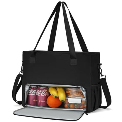 2-in-1 Insulated Lunch & Laptop Tote Bag for Women, Fits 15.6" Laptop, Lightweight Water-Resistant Polyester Work Tote Bag, Commuter Bag for Office, Teacher, Nurse & Travel, Black - color: Jet Black