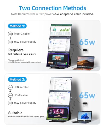 15.6" Quad Laptop Screen Extender,FHD 1080P Double Portable Monitor with 30" Combined Display(Landscape/Portrait),One-Cable Connection and Driver Required,Compatible with Wins & Mac(M1/M2/ M3/M4/M5) - size: 15.62" Screen Extenders