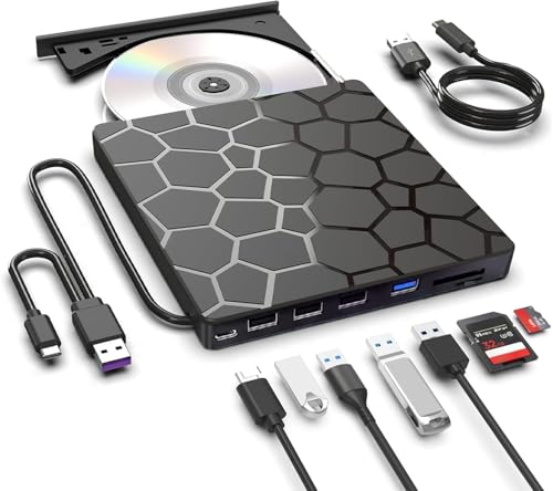 External CD DVD Drive,8 in 1 USB 3.0 and Type-C Disc Reader Writer Burner Player,Slim and Portable CD DVD +/-RW Optical Drive for PC Laptop Desktop MacBook Mac Windows Linux OS Apple - style: 8 in 1