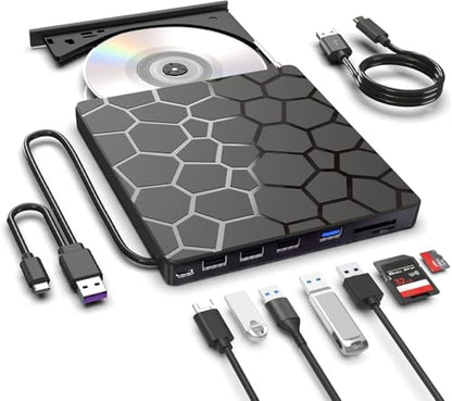 External CD DVD Drive,8 in 1 USB 3.0 and Type-C Disc Reader Writer Burner Player,Slim and Portable CD DVD +/-RW Optical Drive for PC Laptop Desktop MacBook Mac Windows Linux OS Apple - style: 8 in 1