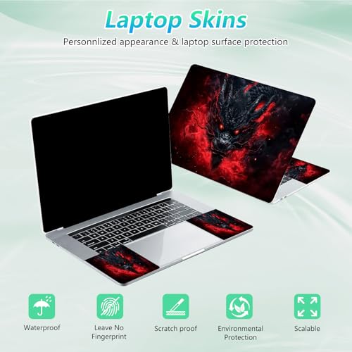 Laptop Skin Sticker Decal 12"-15.6" Universal Laptop/Notebook/Netbook Vinyl - Waterproof Scratch Resistant,Fits HP Dell Lenovo MacBook,2 Free Wrist Pads,Easy Apply & Remove,Black Red Dragon - color: Black Red Dragon