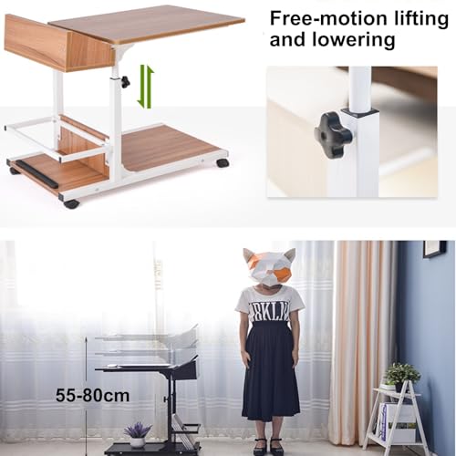 Overbed Table with Wheels Adjustable Height Small, Mobile Laptop Bedside Table, Living Room Sofa Side Table, Mobile Trolley Table for Bedroom, Hospital, Living Room(Brass) - color: Brass