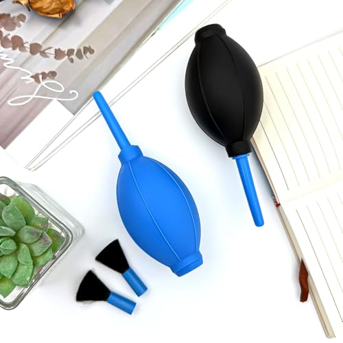 2-Pack Soft Brush Manual Rubber Air Blower Dust Cleaner for Camera, Telescope, Microscope, and Electronics – Black & Blue