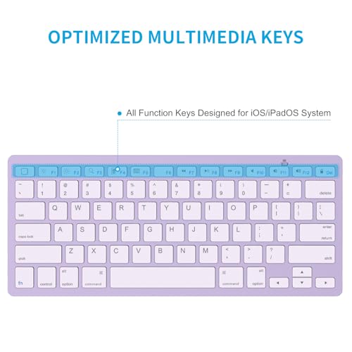 OMOTON Ultra-Slim Bluetooth Keyboard for iPad 11th/10th/9th/8th/7th, iPad Pro/Air/Mini and iPhone Series, Wireless iOS Keyboard with 12 Multimedia Keys for Office, Home, Travel, School, Purple - color: Purple