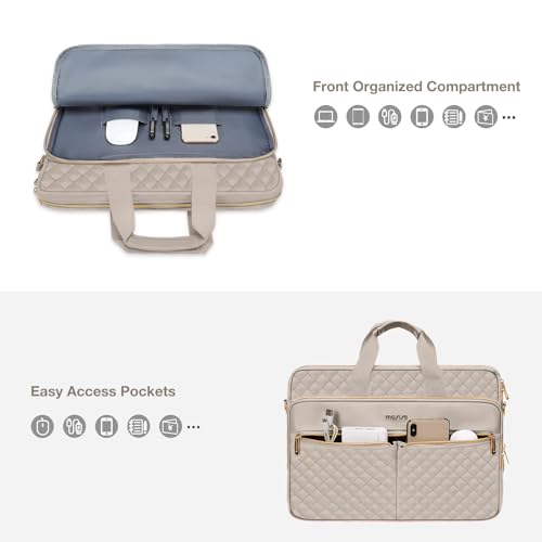 MOSISO 15-16 inch Laptop Bag, Laptop Briefcase Messenger | Compatible with MacBook Pro 16/Air 15, Square Quilted Computer Bag Work Office Business with 3 Pockets&Strap, Taupe Brown - color: Taupe Brown, size: 16 inch