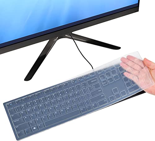 Keyboard Cover Skin for Dell KB216 Wired & Dell KM636 Wireless Keyboard/Dell Optiplex 5250 3050 3240 5460 7450 7050/Dell Inspiron AIO 3475/3670/3477 All-in one Desktop Keyboard Cover Protector, Clear - color: Clear