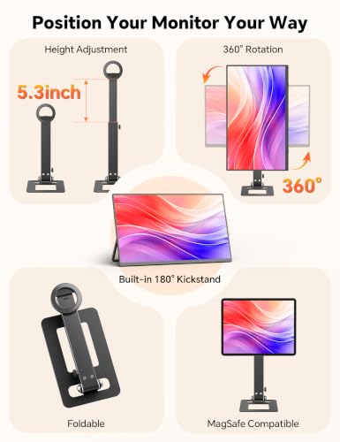 15.6" 1080P Wireless Travel Portable Monitor with Foldable Magnetic Stand | Support AirPlay Miracast, USB-C HDMI External Display w/Built-in Battery(4-5H), 2nd Screen for Laptop MacBook PC Phone Tablet - size: 15.6 in