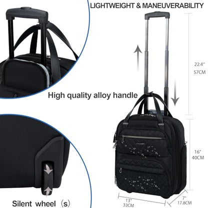 KROSER Carry On Underseat Multi-functional, 16-inch Underseater Lightweight Overnight Suitcase for Men Women, Black - color: Black