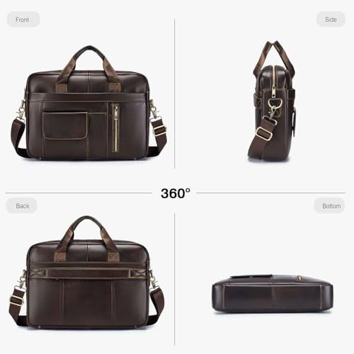 FANDARE Laptop Tote Bag for Men Full Grain Leather Briefcase Business Tote Messenger Handbag - color: Brown