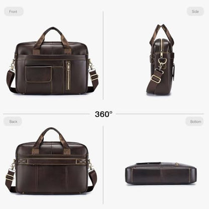FANDARE Laptop Tote Bag for Men Full Grain Leather Briefcase Business Tote Messenger Handbag - color: Brown